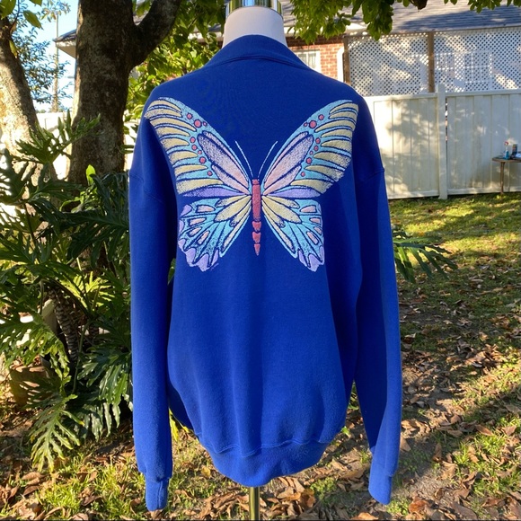 Vintage 80s Russell Athletic Sweatshirt Jacket Puffy Paint Butterfly Women’s XL - Picture 7 of 9